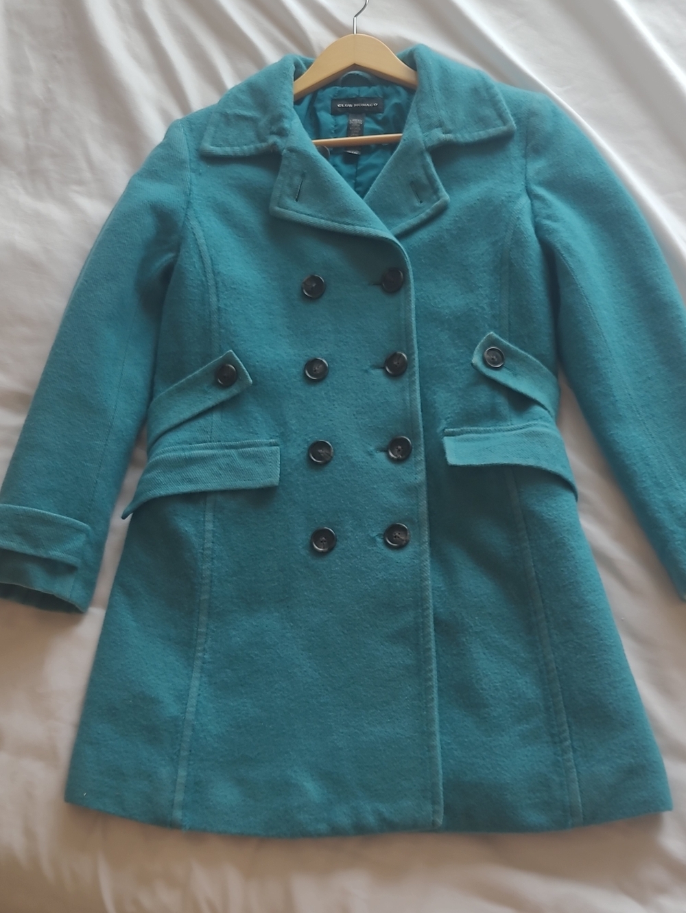 Club Monaco Teal Double-Breasted Wool Peacoat - Large